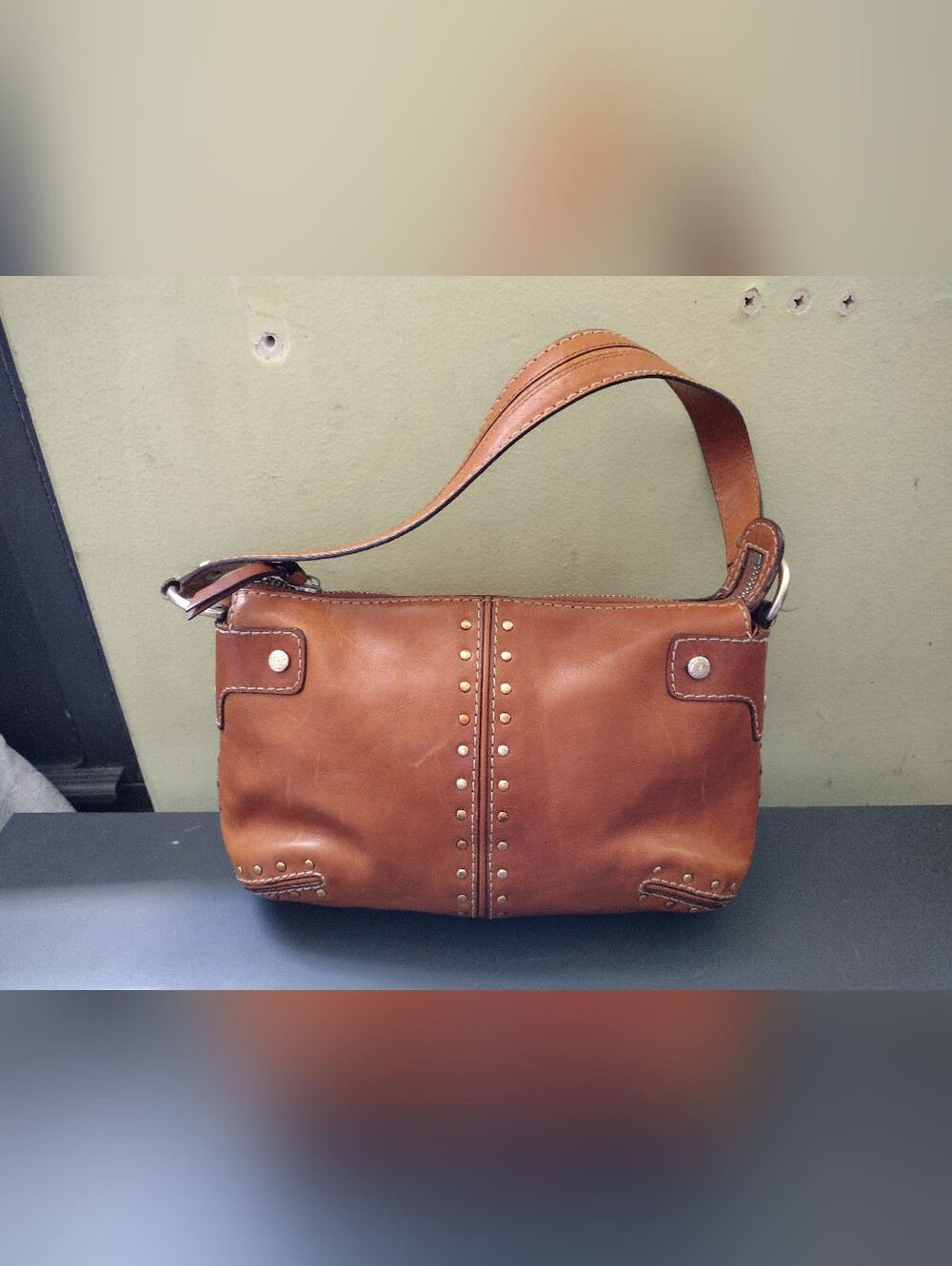 Michael kors Studded Tan Leather Shoulder Bag